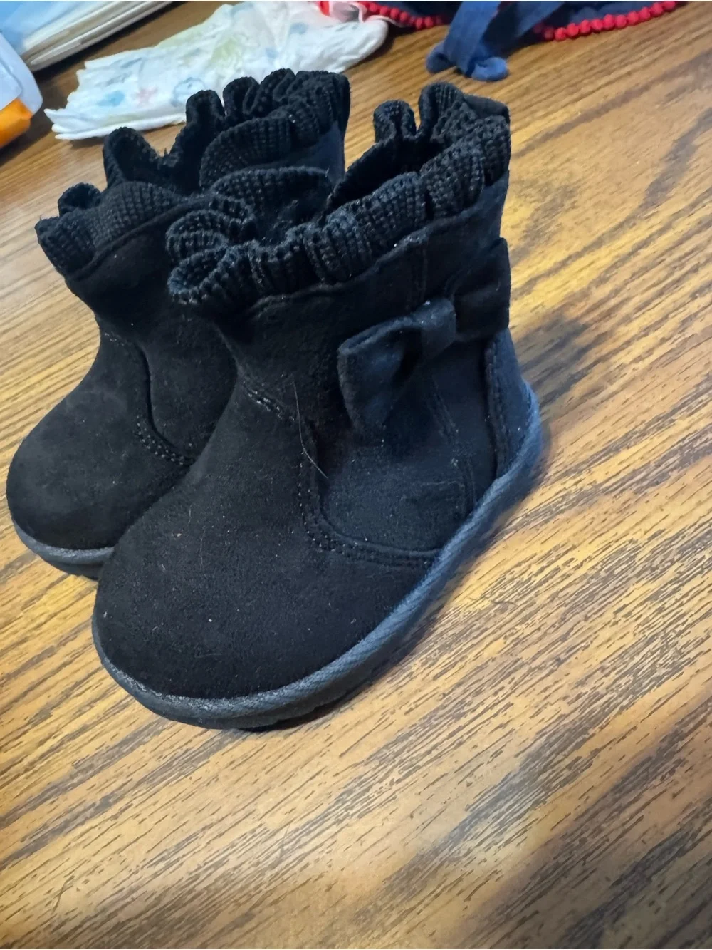 wonder nation Black Ruffle Ankle Boots for Kids